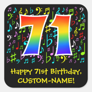 71誕生日:カラフルMusic Symbols, Rainbow 71 スクエアシール