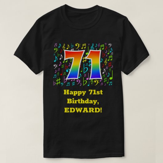 71誕生日:カラフルMusic Symbols, Rainbow 71 Tシャツ (デザイン正面)