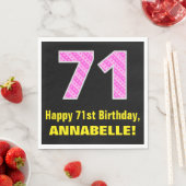 71誕生日:ピンクストライプのハートと「71」 +名前 スタンダードランチョンナプキン (インサイチュ)