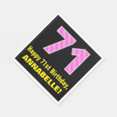 71誕生日:ピンクストライプのハートと「71」 +名前 スタンダードランチョンナプキン (角)