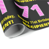 71誕生日:ピンクストライプのハートと「71」 +名前 ラッピングペーパー (ロールコーナー)