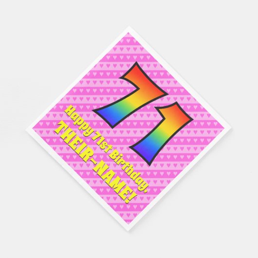 71誕生日:ピンクストライプのハート、レインボー# 71 スタンダードランチョンナプキン (角)