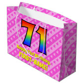 71誕生日：ピンクストライプのハート、レインボー# 71 ラージペーパーバッグ (裏面アングル)