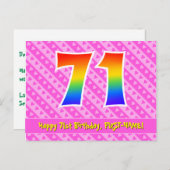 71誕生日：ピンクストライプハート、レインボー71 ポストカード (正面/裏面)