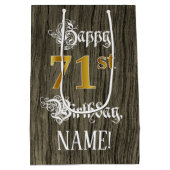 71誕生日:フェイク金ゴールドルック&ウッドフェイクパターン ミディアムペーパーバッグ (裏面)