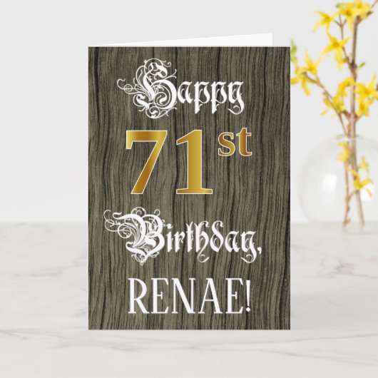 71誕生日:フェイク金ゴールドルック+木フェイク模様 カード (黄色い花)