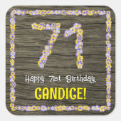 71誕生日:フローラ番号、フェイク木目、名前 スクエアシール (正面)