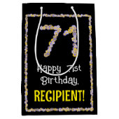 71誕生日:フローラ花数、名前をカスタムする ミディアムペーパーバッグ (正面)