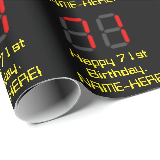 71誕生日:レッドデジタルクロックスタイル「71」 +名前 ラッピングペーパー (ロールコーナー)