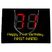 71誕生日：レッドデジタルクロックスタイル「71」 +名前 ラージペーパーバッグ (正面)