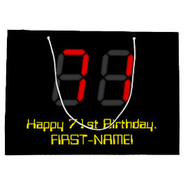 71誕生日：レッドデジタルクロックスタイル「71」 +名前 ラージペーパーバッグ