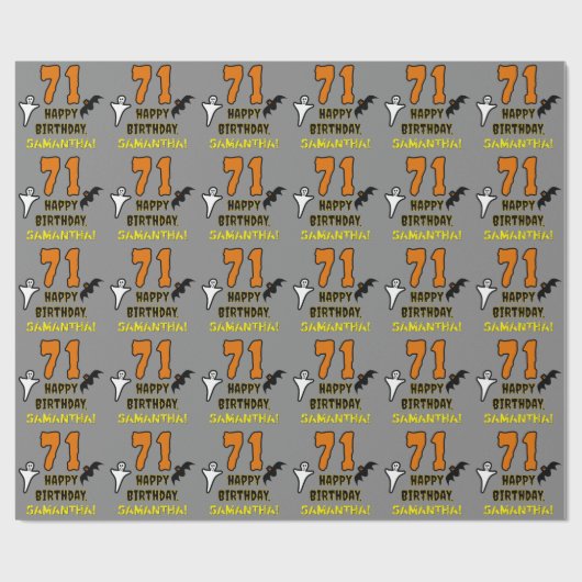 71誕生日:不気味ハロウィーンテーマ、名前をカスタムする ラッピングペーパー (フラット)