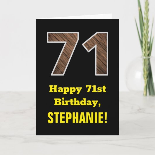 71誕生日:名前フェイク、木目パターン「71」 カード (正面)