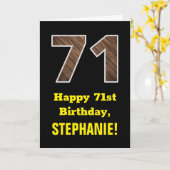 71誕生日:名前フェイク、木目パターン「71」 カード (黄色い花)