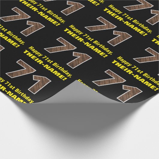 71誕生日:名前フェイク&木目パターン「71」 ラッピングペーパー (角)