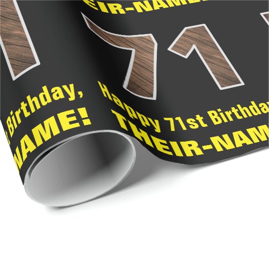 71誕生日:名前フェイク&木目パターン「71」 ラッピングペーパー (ロールコーナー)
