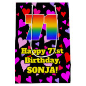 71誕生日：愛するハートパターン、虹# 71 ミディアムペーパーバッグ (裏面)