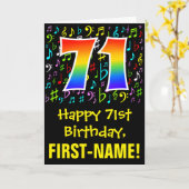 71誕生日:音カラフル楽記号+虹71 カード (黄色い花)