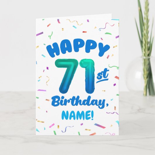 71st Birthday, Balloon Number, Customizable Name カード (正面)