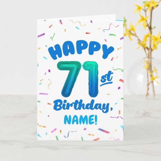 71st Birthday, Balloon Number, Customizable Name カード (黄色い花)