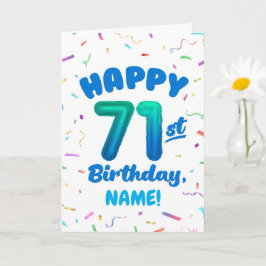 71st Birthday, Balloon Number, Customizable Name カード