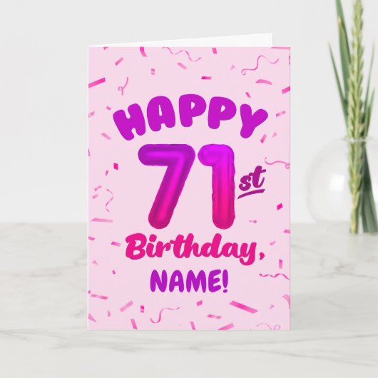 71st Birthday, Balloon Number, Customizable Name カード (正面)