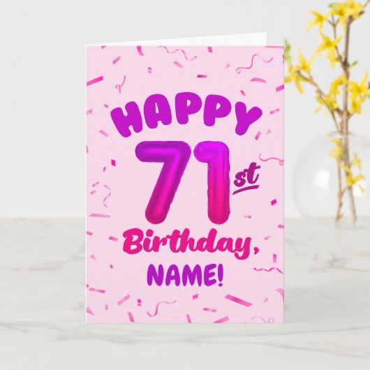 71st Birthday, Balloon Number, Customizable Name カード (黄色い花)