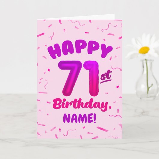 71st Birthday, Balloon Number, Customizable Name カード (小さな植物)