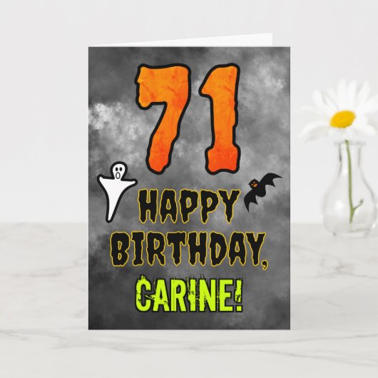 71st Birthday: Eerie Halloween Theme + Custom Name カード (小さな植物)