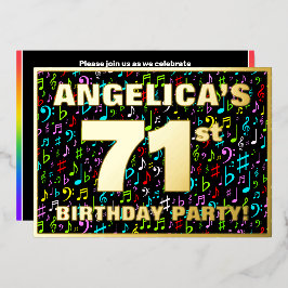71st Birthday Party — Fun, Colorful Music Symbols 箔招待状
