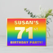 71st Birthday Party: Fun, Colorful Rainbow Pattern 箔招待状 (立ち正面)