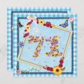 71th誕生日パーティー招待の花、蝶 招待状 (正面/裏面)