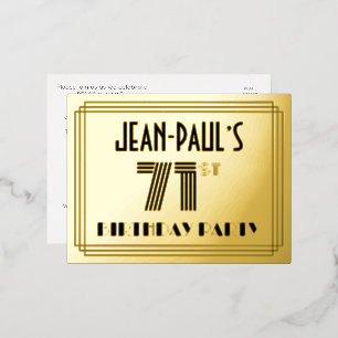 71th誕生日パーティー～アールデコスタイル「71」 +名前 箔招待状ポストカード