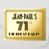 71th誕生日パーティー~アールデコスタイル「71」 +名前 箔招待状ポストカード (正面)