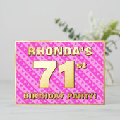 71th Birthday Party —おもしろいピンクのハートとストライプ 箔招待状 (立ち正面)