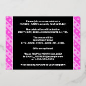 71th Birthday Party —おもしろいピンクのハートとストライプ 箔招待状 (裏面)