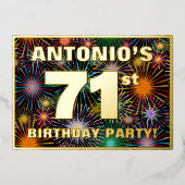 71th Birthday Party —おもしろい、カラフルFireworks Look 箔招待状 (正面)