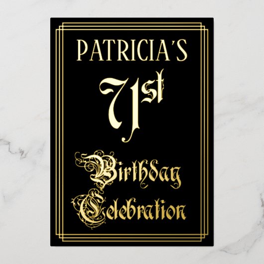 71th Birthday Party – スクリプファンシートと名前をカスタムする 箔招待状 (正面)