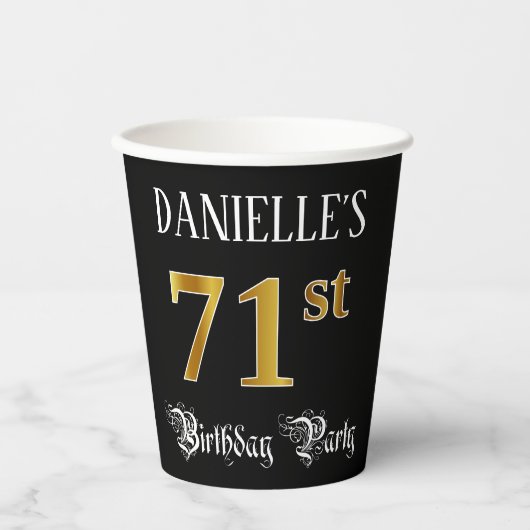 71th Birthday Party – スクリプファンシート、フェイク金ゴールド・ルック 紙コップ (正面)