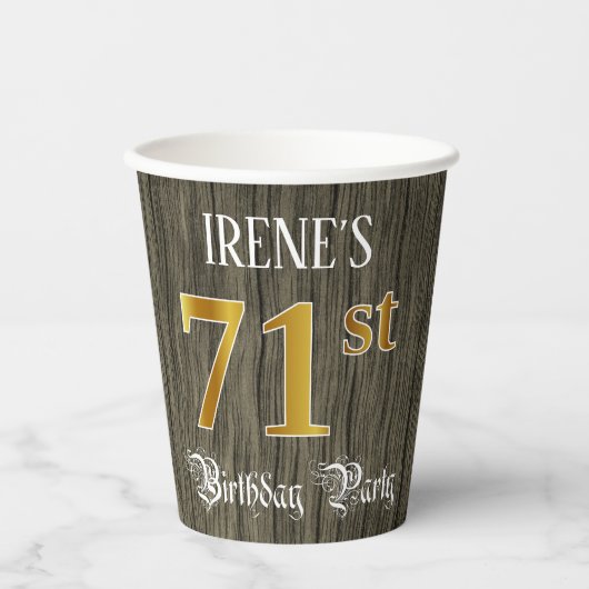 71th Birthday Party — フェイク金ゴールド&ウッドフェイク・ルックス 紙コップ (正面)