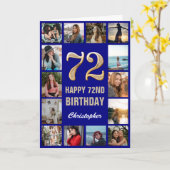 72ハッピーバースデーネイビーブルー&金ゴールドフォトコラージュ カード (黄色い花)