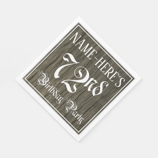 72回目の誕生日パーティファンシー— Script, フェイク Wood Look スタンダードランチョンナプキン (角)