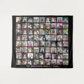 72正方形フォトコラージグリッド(文字付) – 黒 タペストリー (正面(横))