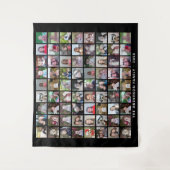 72正方形フォトコラージグリッド(文字付) – 黒 タペストリー (正面)