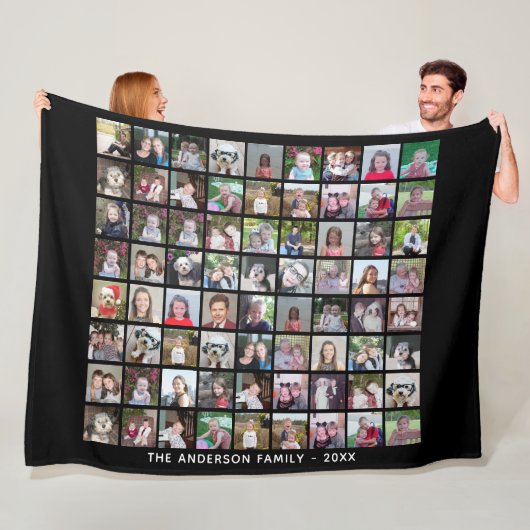 72正方形フォトコラージグリッド(文字付) – 黒 フリースブランケット (インサイチュ)