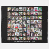 72正方形フォトコラージグリッド(文字付) – 黒 フリースブランケット (正面(横))