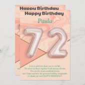 72歳の女の子ハッピーバースデーカード (正面/裏面)