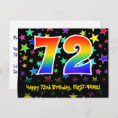 72歳の誕生日おめでとう：楽しいスターパターン、虹72、名前 ポストカード (正面/裏面)