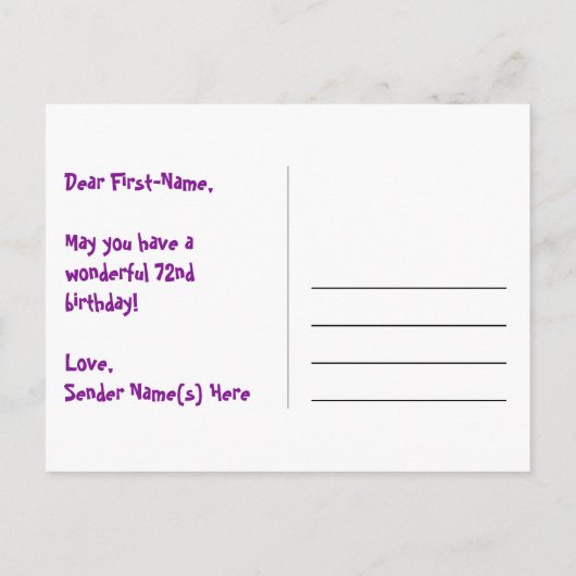 72歳の誕生日おめでとう:楽しいハート柄、虹72 ポストカード (裏面)