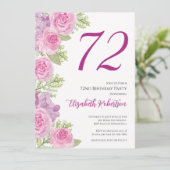 72歳の誕生日カスタムフォトテンプレート ピンクのバラ 招待状 (スタンド正面)